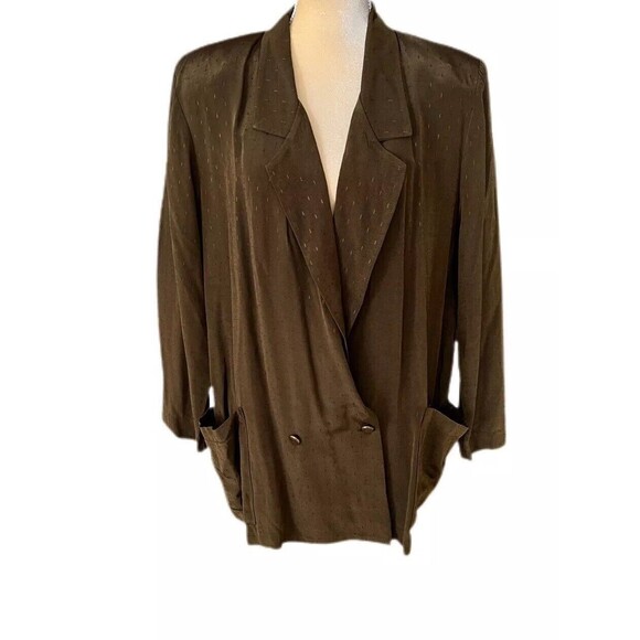 Vintage AKF New York Blazer Shoulder Pads & Pockets Size 16 1980s Classics Olive - Picture 1 of 7